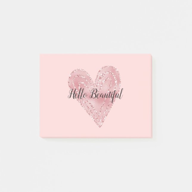 Blush Pink Glitter Glitzy Heart Post-it Notes (Front)