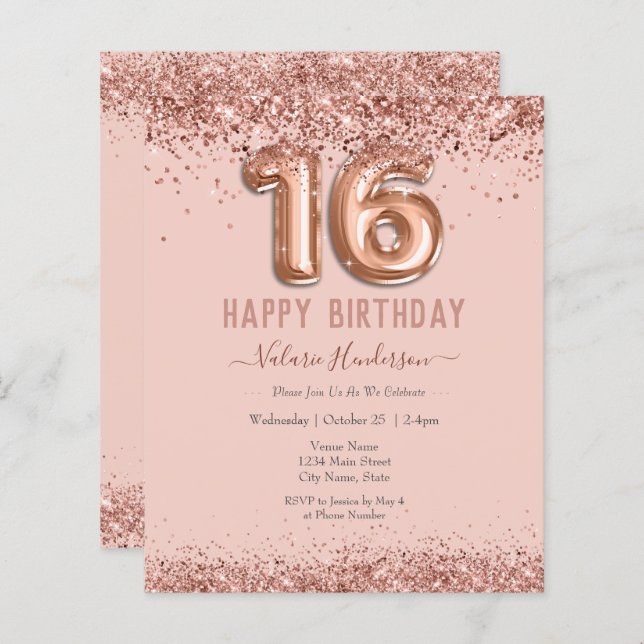 Blush Pink Glitter Happy 16th Birthday (Front/Back)