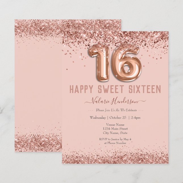 Blush Pink Glitter Happy 16th Birthday (Front/Back)