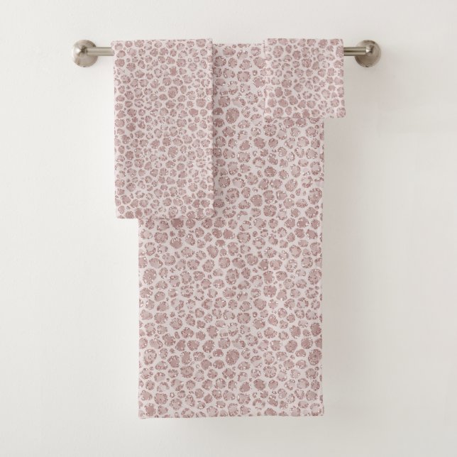 Blush Pink Glitter Leopard Print          Bath Towel Set (Insitu)