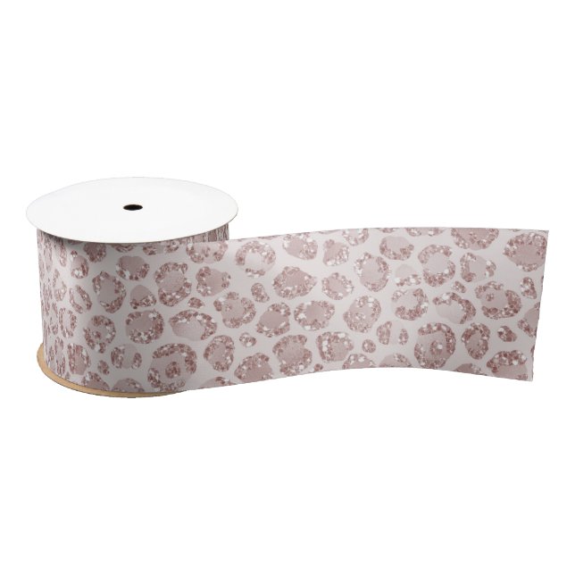Blush Pink Glitter Leopard Print    Satin Ribbon (Spool)