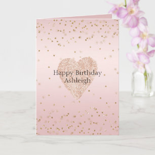 Blush Pink Glitter Love Gold Confetti Heart  Card
