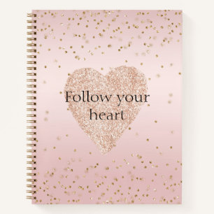 Blush Pink Glitter Love Gold Confetti Heart Notebook