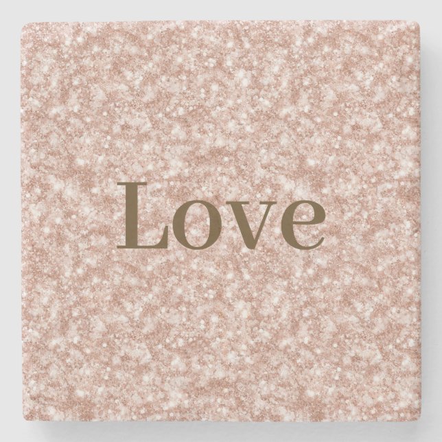 Blush Pink Glitter Love Valentine's Day Stone Coaster (Front)