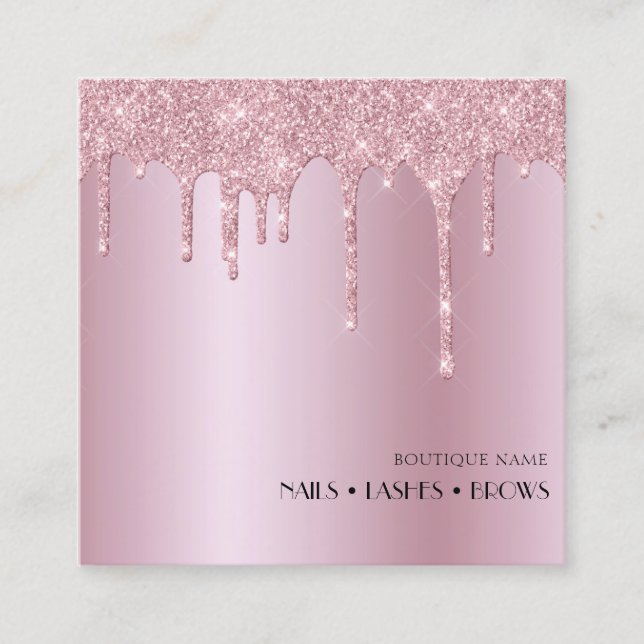 Blush Pink Glitter Makeup Nails Eyelashes Brows Square Business Card (Front)