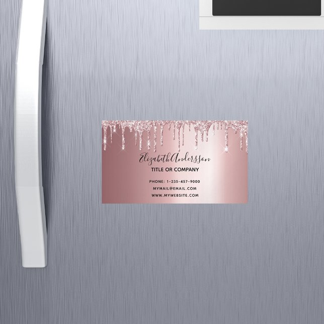 Blush pink glitter metallic elegant business  magnetic business card (Creator Uploaded)