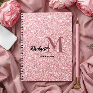 Blush Pink glitter Monogram hair and makeup Notebook