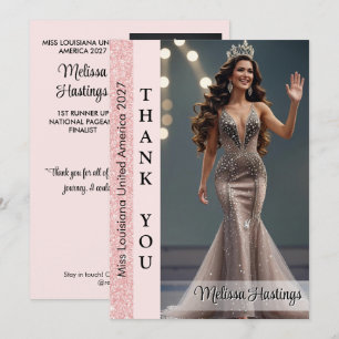 Blush Pink Glitter Pageant Thank You Card Pageants