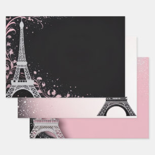 Blush Pink Glitter Parisian Theme Metallic Silver  Wrapping Paper Sheet