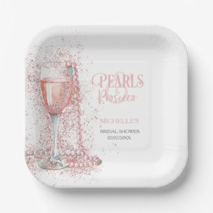 Blush Pink Glitter Pearls and Prosecco Thank You Paper Plate