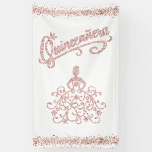 Blush Pink Glitter Quinceañera 15 Crown Banner