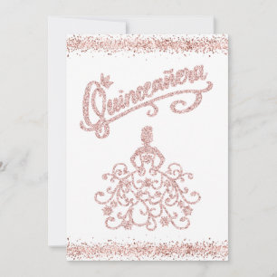 Blush Pink Glitter Quinceañera 15 Crown Invitation