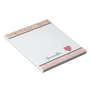 Blush Pink Glitter Red Rose Petals Heart Notepad
