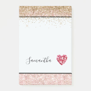 Blush Pink Glitter Red Rose Petals Heart Post-it Notes
