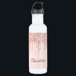 Blush pink glitter rose gold monogram name 710 ml water bottle<br><div class="desc">Girly and glamourous.  A blush pink background,   decorated with faux glitter drips in rose gold. Personalise and add your name and monogram initials. Modern hand lettered style script.</div>