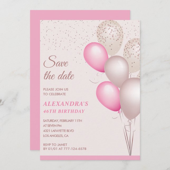 Blush Pink Glitter Save the date 46th birthday Invitation (Front/Back)