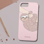 Blush Pink Glitter Sloth Name Monogram Girly Case-Mate iPhone Case<br><div class="desc">Do you love sloths? This cute phone case is decorated with a blush pink glitter sloth hanging from a branch. You can personalise this phone case by changing the name to your own or that of a fellow sloth lover to make it a perfect gift. You can also change the...</div>