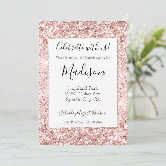 Blush Pink Glitter Sparkle Invitation (Standing Front)