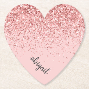Blush Pink Glitter Sparkle Modern Heart Party Paper Coaster