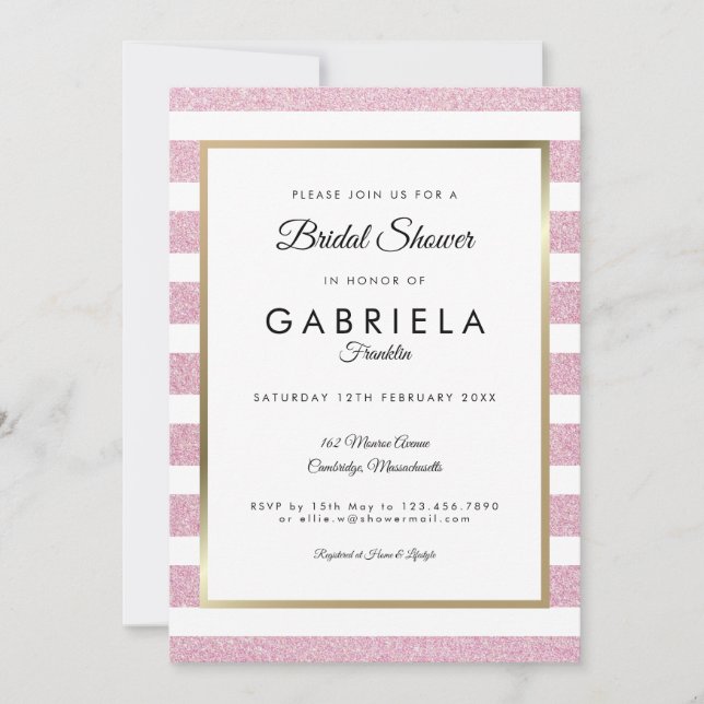 Blush Pink Glitter Stripe Wedding Bridal Shower Invitation (Front)