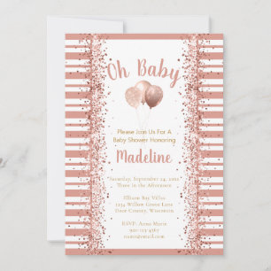 Blush Pink Glitter Stripes Oh Baby Shower  Invitation