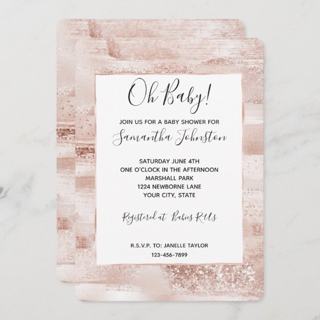 Blush Pink Glitzy Glitter Sparkle Baby Shower Invitation (Front/Back)