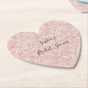 Blush Pink Glitzy Glitter Sparkle Bridal Shower Paper Coaster