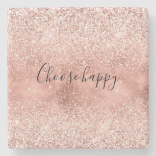 Blush Pink Glitzy Sparkle Glitter Stone Coaster
