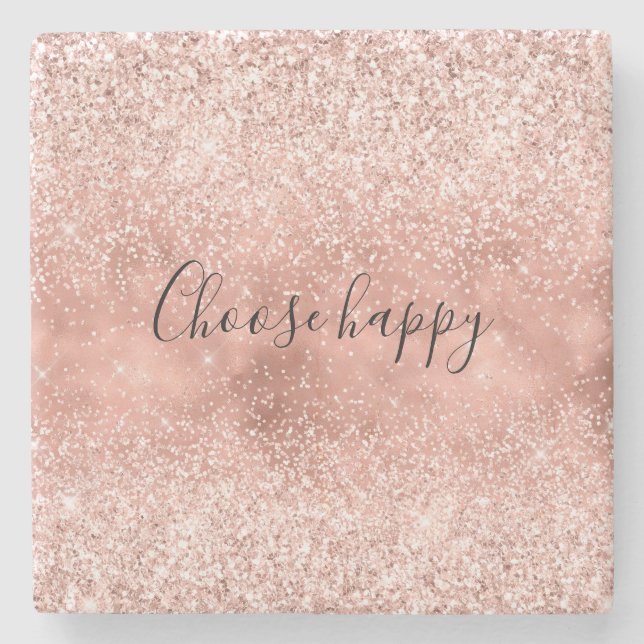 Blush Pink Glitzy Sparkle Glitter Stone Coaster (Front)