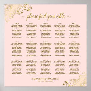 Blush Pink & Gold 15 Table Wedding Seating Chart
