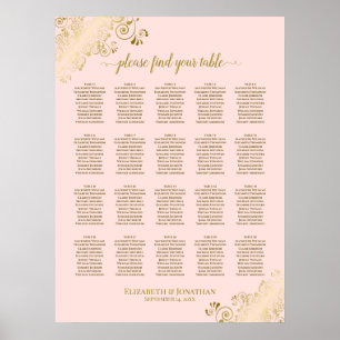 Blush Pink & Gold 20 Table Wedding Seating Chart