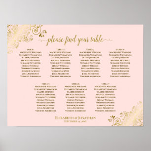 Blush Pink & Gold 7 Table Wedding Seating Chart
