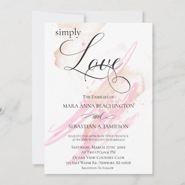 *~* Blush Pink Gold Abstract Modern Wedding Invitation (Front)