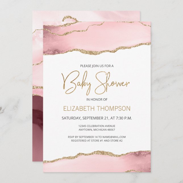 Blush Pink Gold Agate Baby Shower (Front/Back)