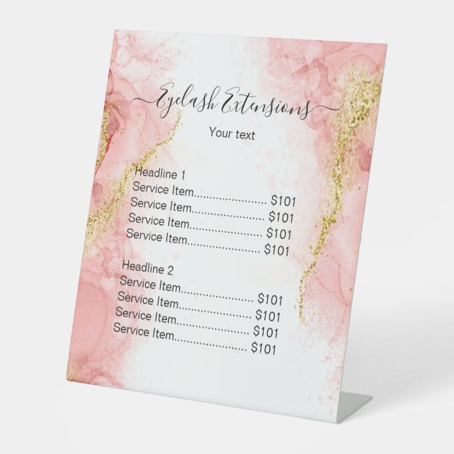 Blush Pink Gold Agate Beauty Makeup Salon Price Pedestal Sign (Front)