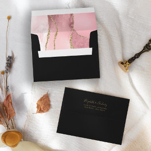 Blush Pink Gold Agate Dark Wedding Envelope