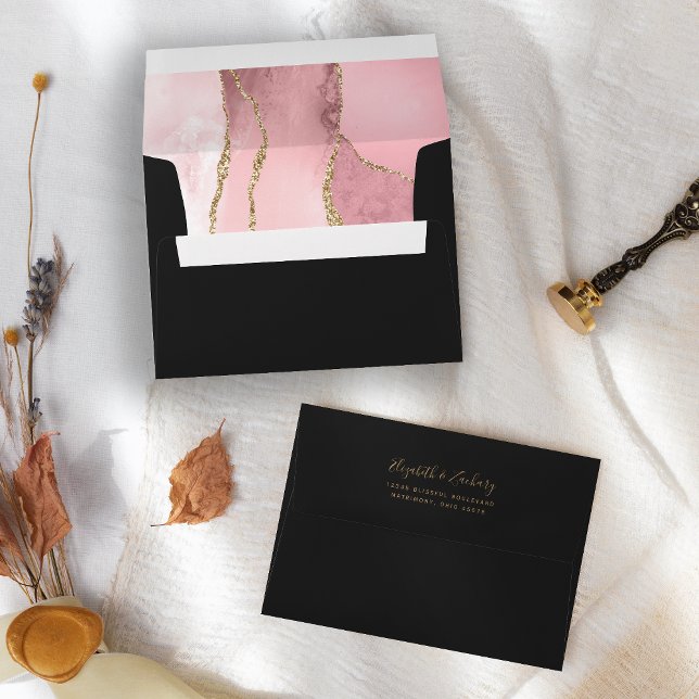 Blush Pink Gold Agate Dark Wedding Envelope (Creator Uploaded)