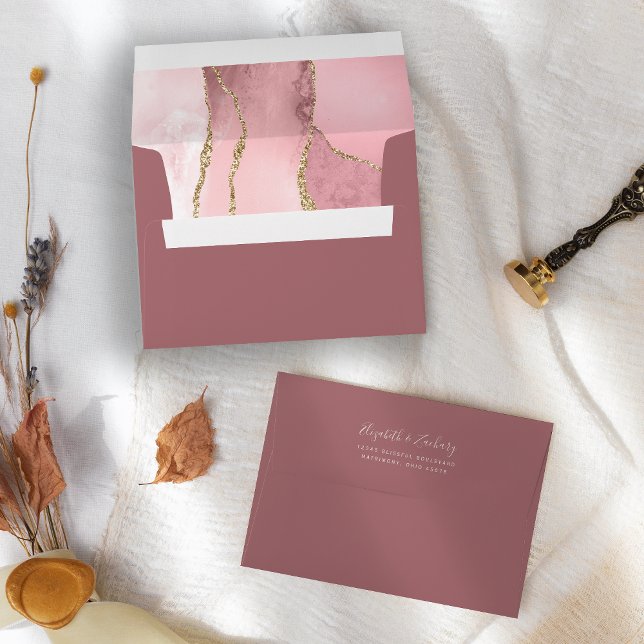 Blush Pink Gold Agate Dusty Rose Wedding Envelope (Creator Uploaded)