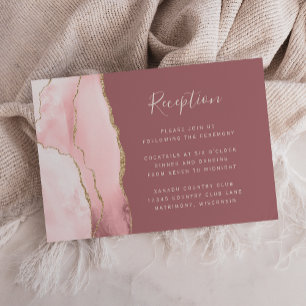 Blush Pink Gold Agate Dusty Rose Wedding Reception Enclosure Card
