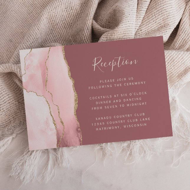 Blush Pink Gold Agate Dusty Rose Wedding Reception Enclosure Card (Creator Uploaded)