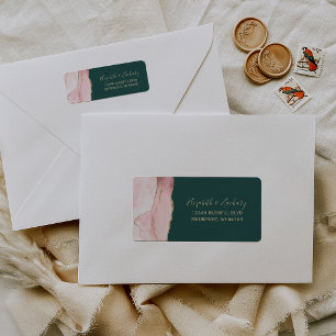 Blush Pink Gold Agate Green Wedding Return Address