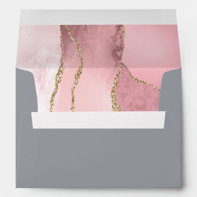 Blush Pink Gold Agate Grey Wedding Envelope (Back (Bottom))