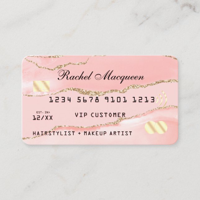 Blush Pink Gold Agate Marble Credit Business Card (Front)