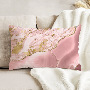 Blush Pink Gold Agate Marble Decorative Cushion