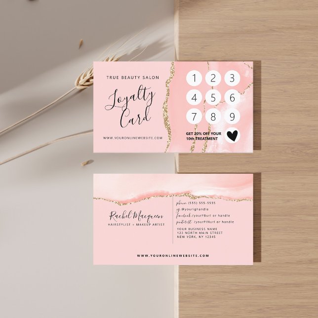 Blush Pink Gold Agate Marble Loyalty Card (Creator Uploaded)