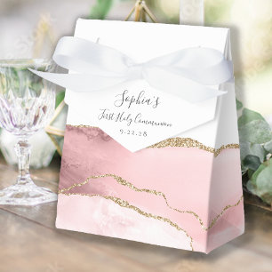 Blush Pink Gold Agate Script First Communion Favour Box