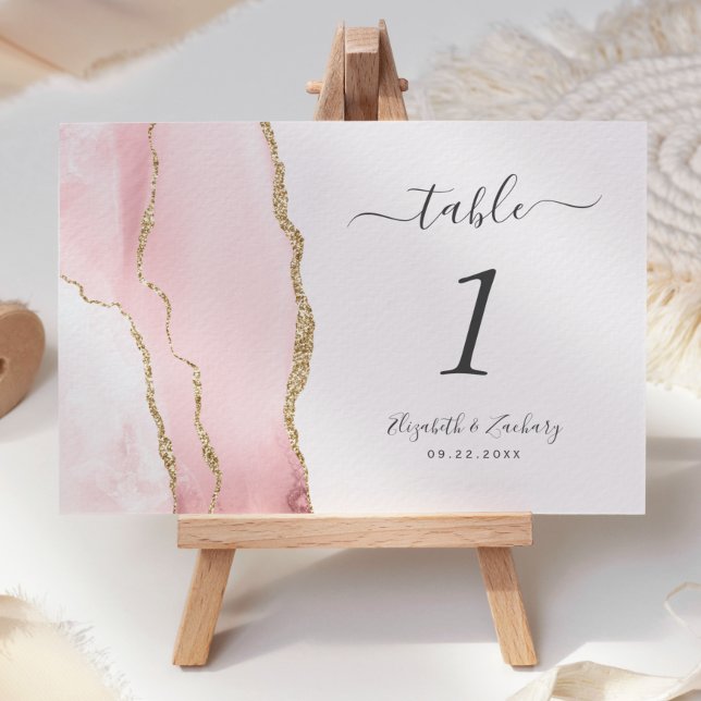 Blush Pink Gold Agate Wedding Table Number (Creator Uploaded)
