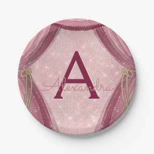 Blush Pink, Gold and Burgundy Girl's Birthday Paper Plate