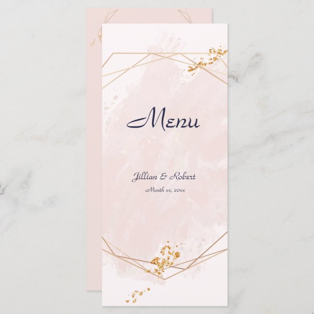 Blush Pink, Gold and Navy, Wedding Menu (Front/Back)