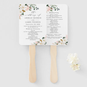 Blush Pink Gold and White Floral Wedding Programs Hand Fan